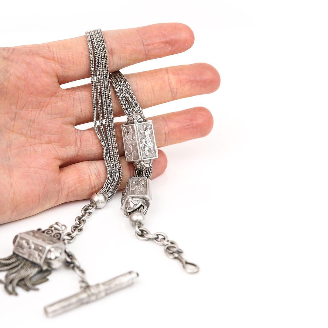 Victorian French Silver Racing Horse Long Albertina Chain, Circa 1880 6