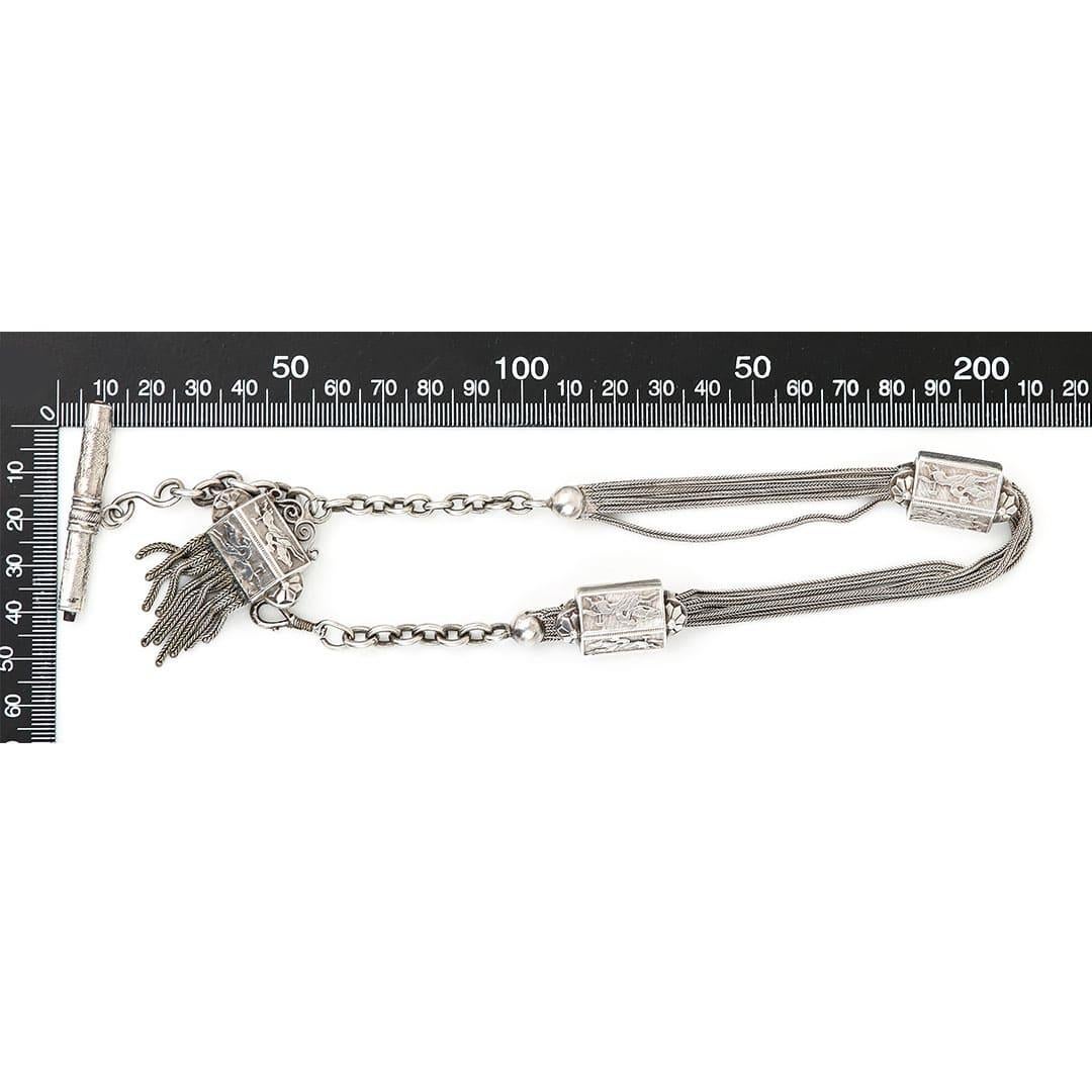 Victorian French Silver Racing Horse Long Albertina Chain, Circa 1880 7
