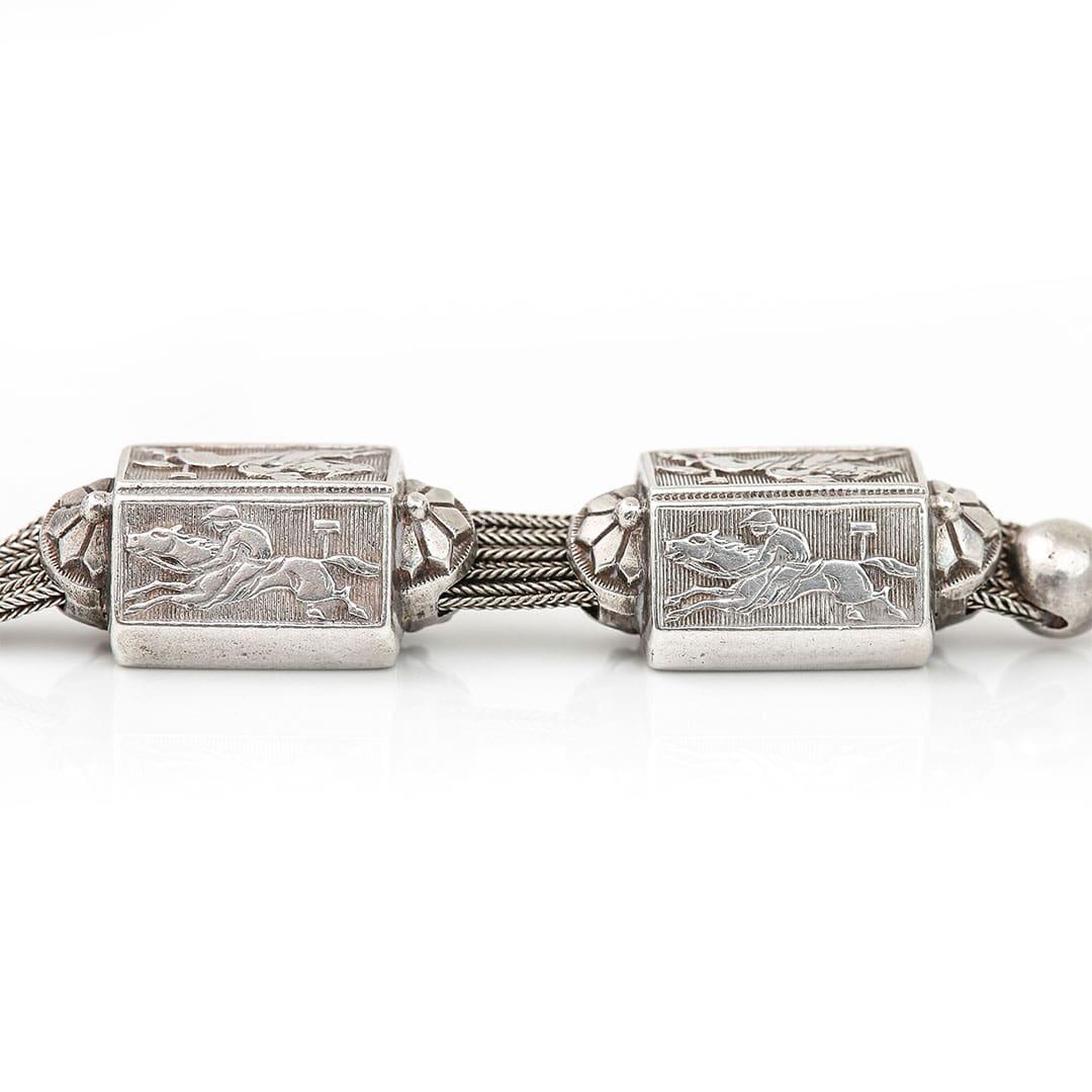 Victorian French Silver Racing Horse Long Albertina Chain, Circa 1880 1