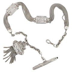 Victorian French Silver Racing Horse Long Albertina Chain, Circa 1880