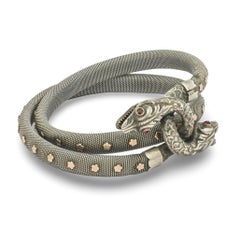 Victorian French Sterling Silver/Gold-Filled Garnet Snake Bracelet