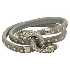 Victorian French Sterling Silver/Gold-Filled Garnet Snake Bracelet