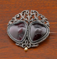 Victorian French Sweetheart  Garnet Diamond Brooch