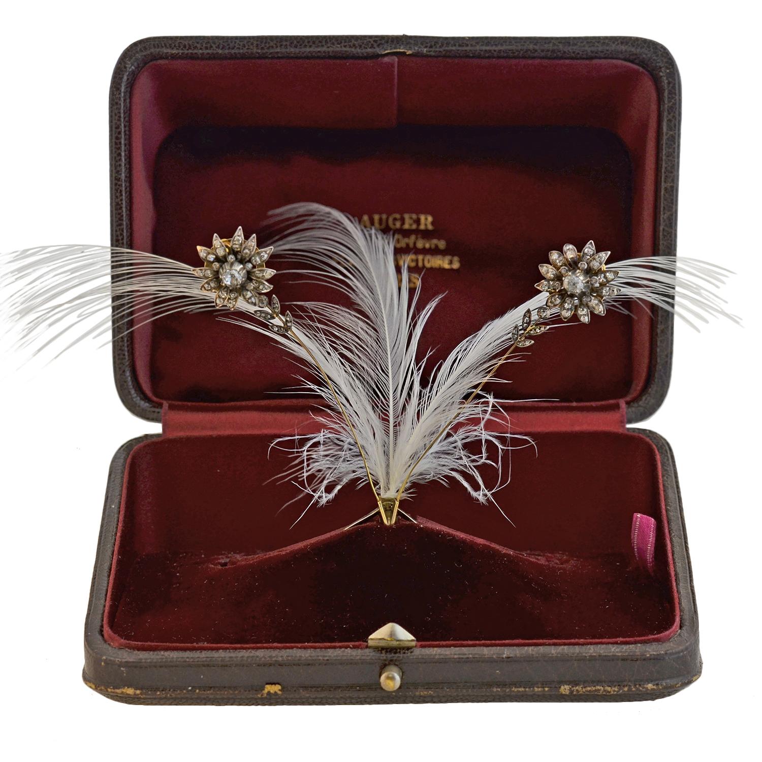 Victorian French Tremblé Diamond Flower Tiara in Original Box