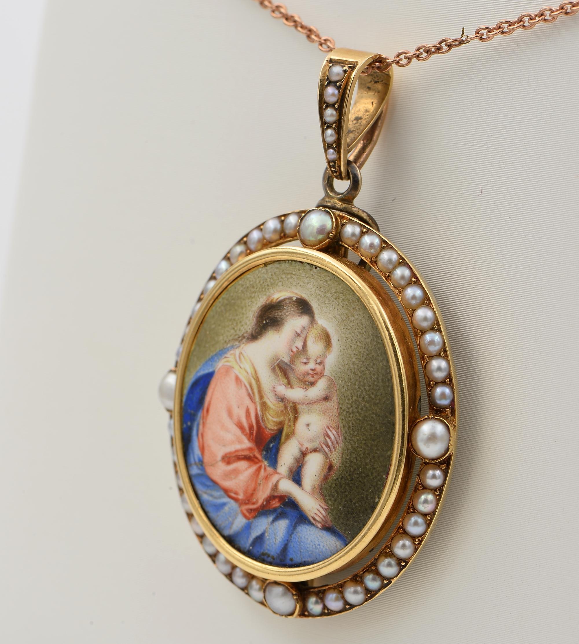 Victorian French Virgin Mary and Baby 18 Kt Natural Pearl 2