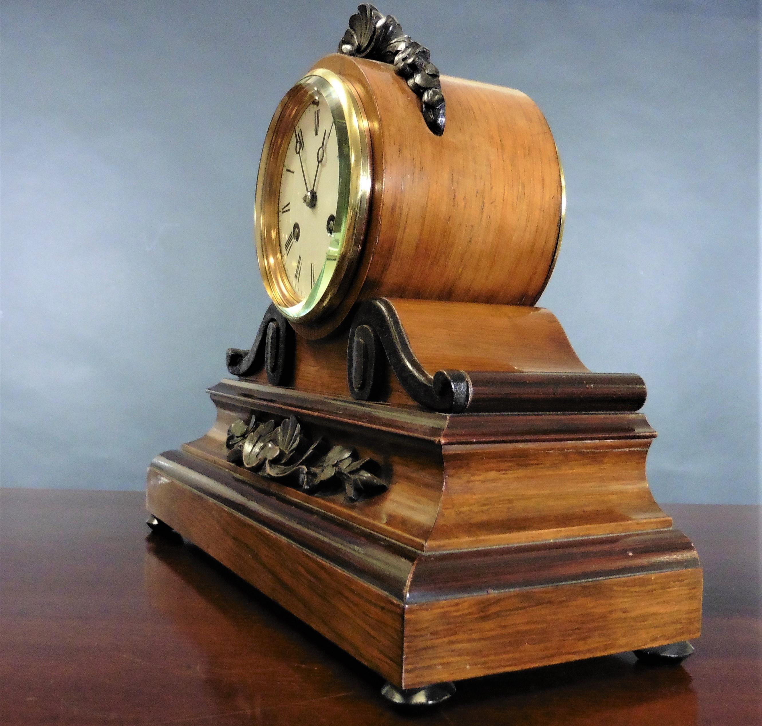 European Victorian French Walnut Mantel Clock