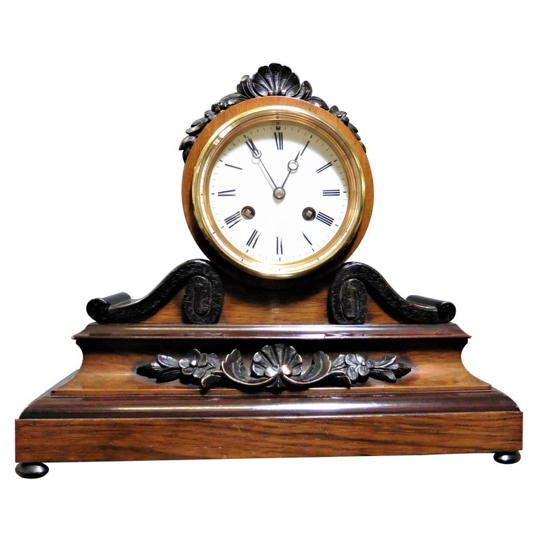 Victorian French Walnut Mantel Clock For Sale at 1stDibs
