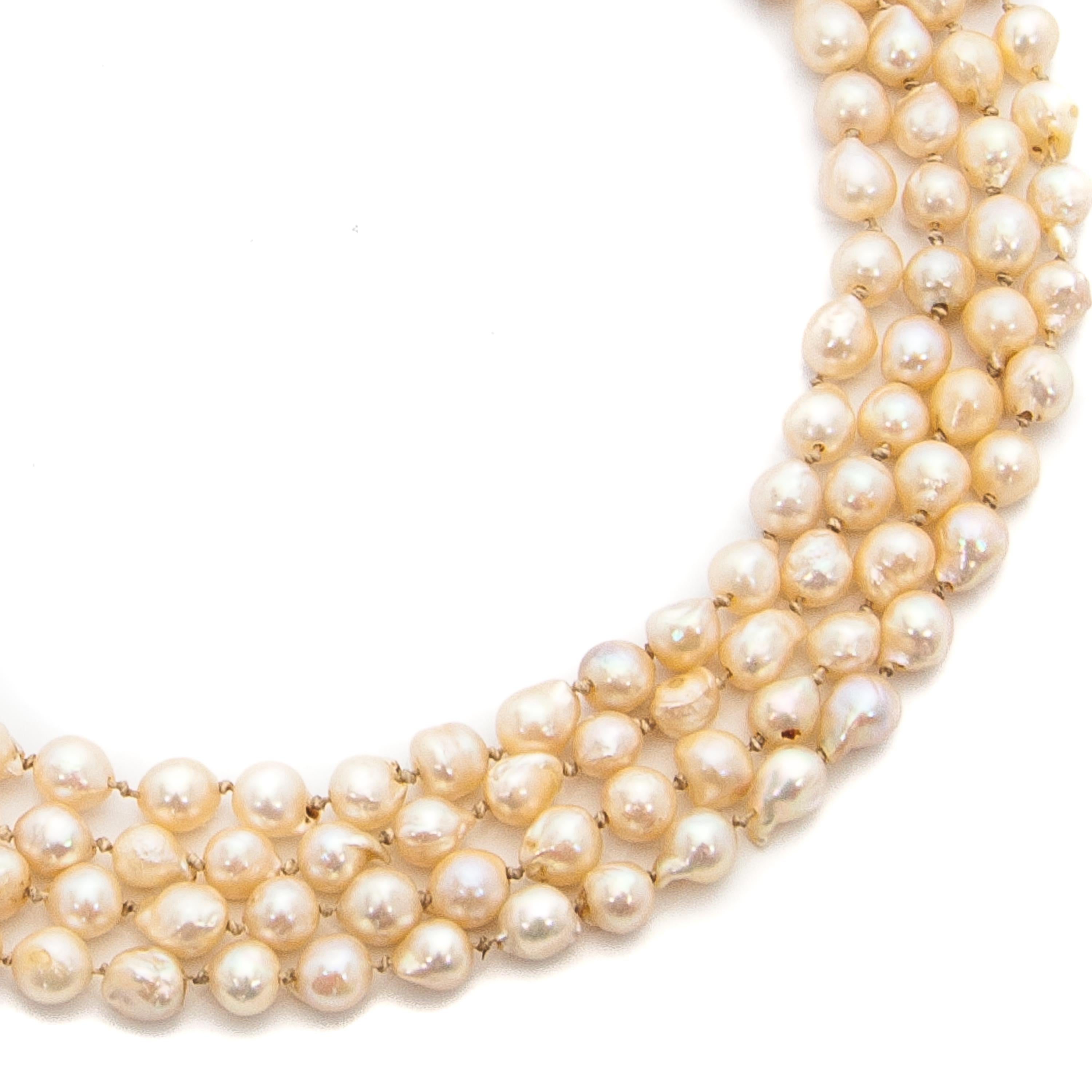 Victorian 14 Karat Yellow Gold Multi-Strand Pearl Necklace For Sale at ...