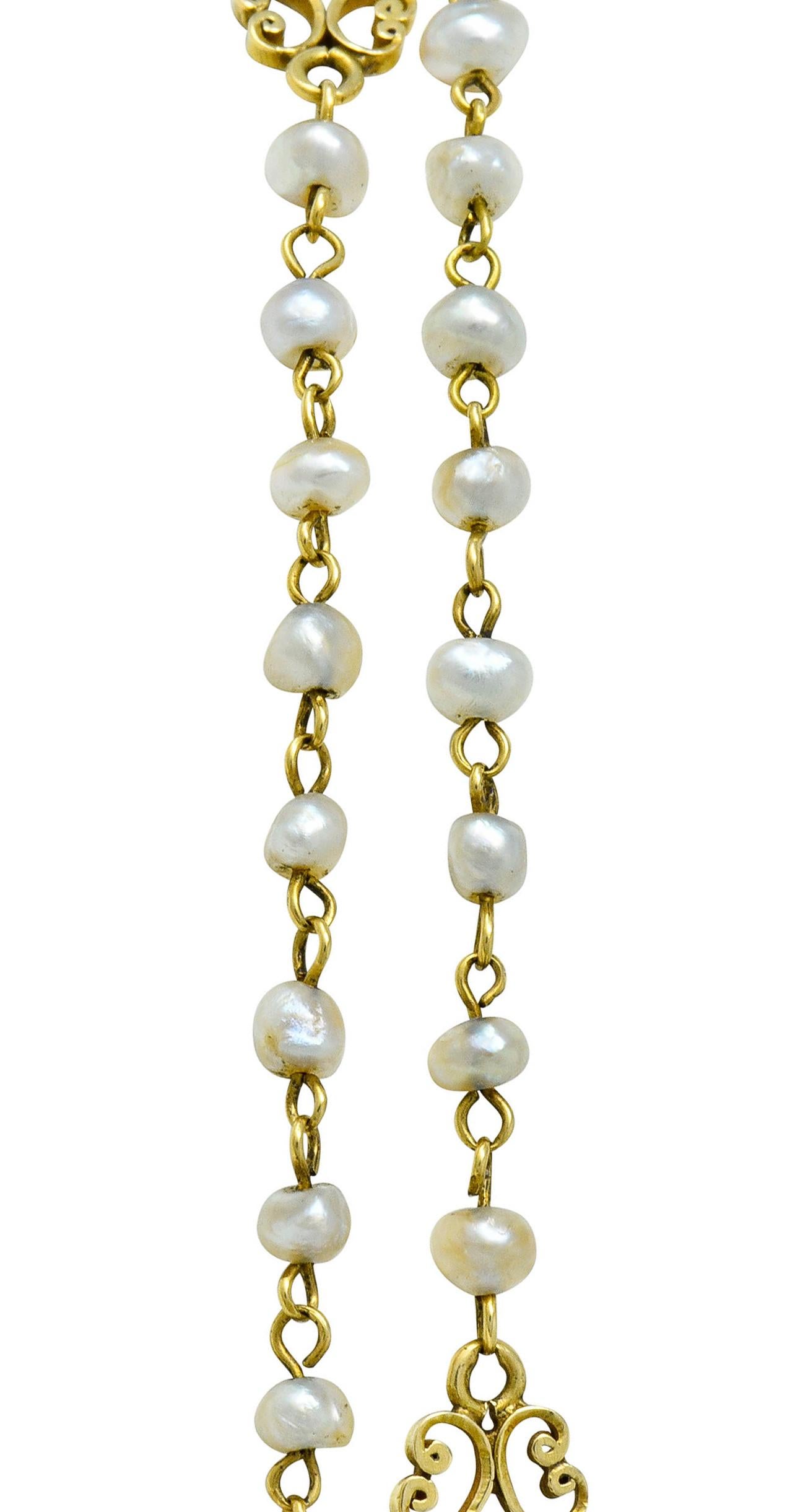 Victorian Freshwater Natural Pearl 14 Karat Gold Multi-Strand Necklace 2