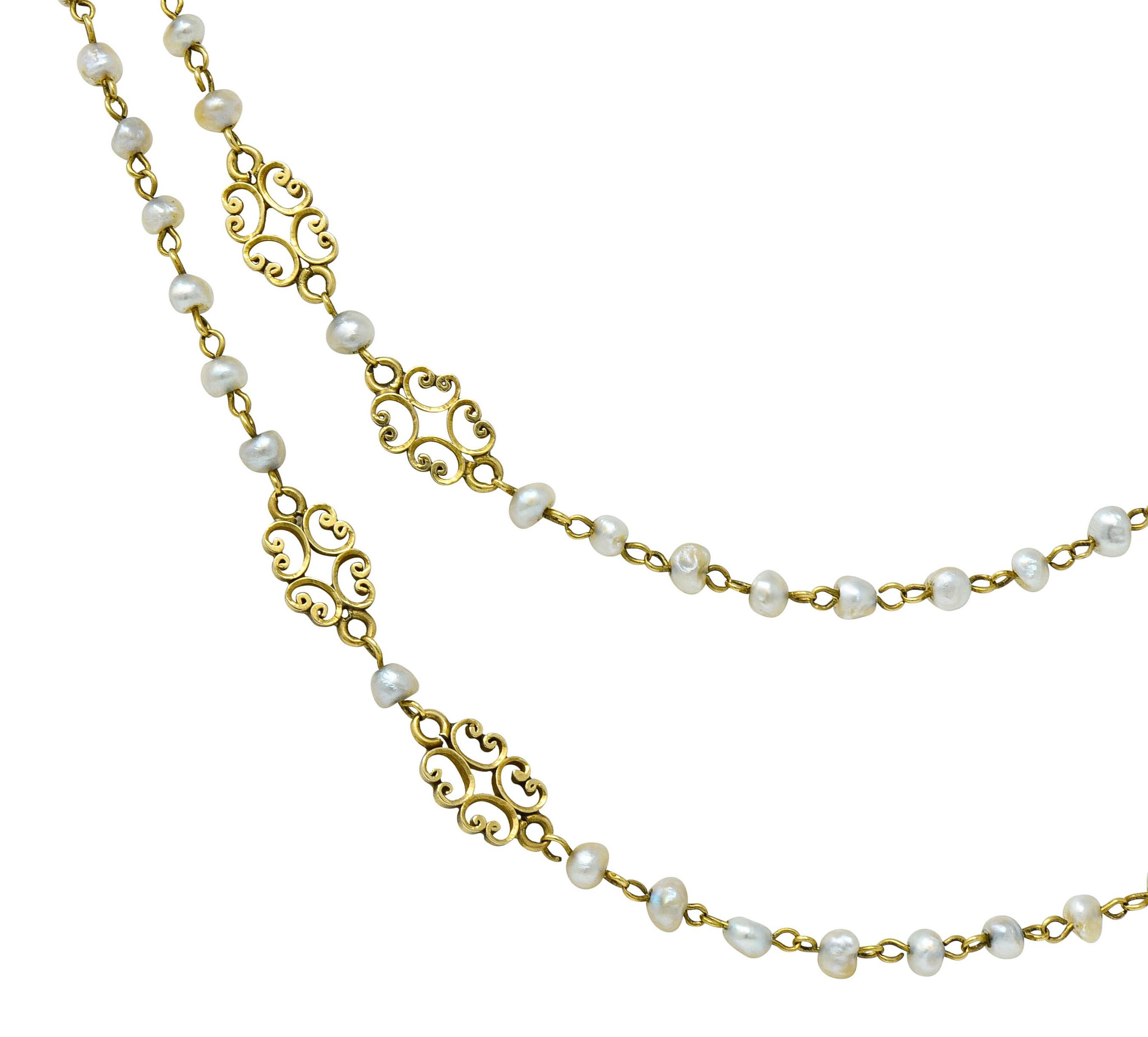 Victorian Freshwater Natural Pearl 14 Karat Gold Multi-Strand Necklace 3