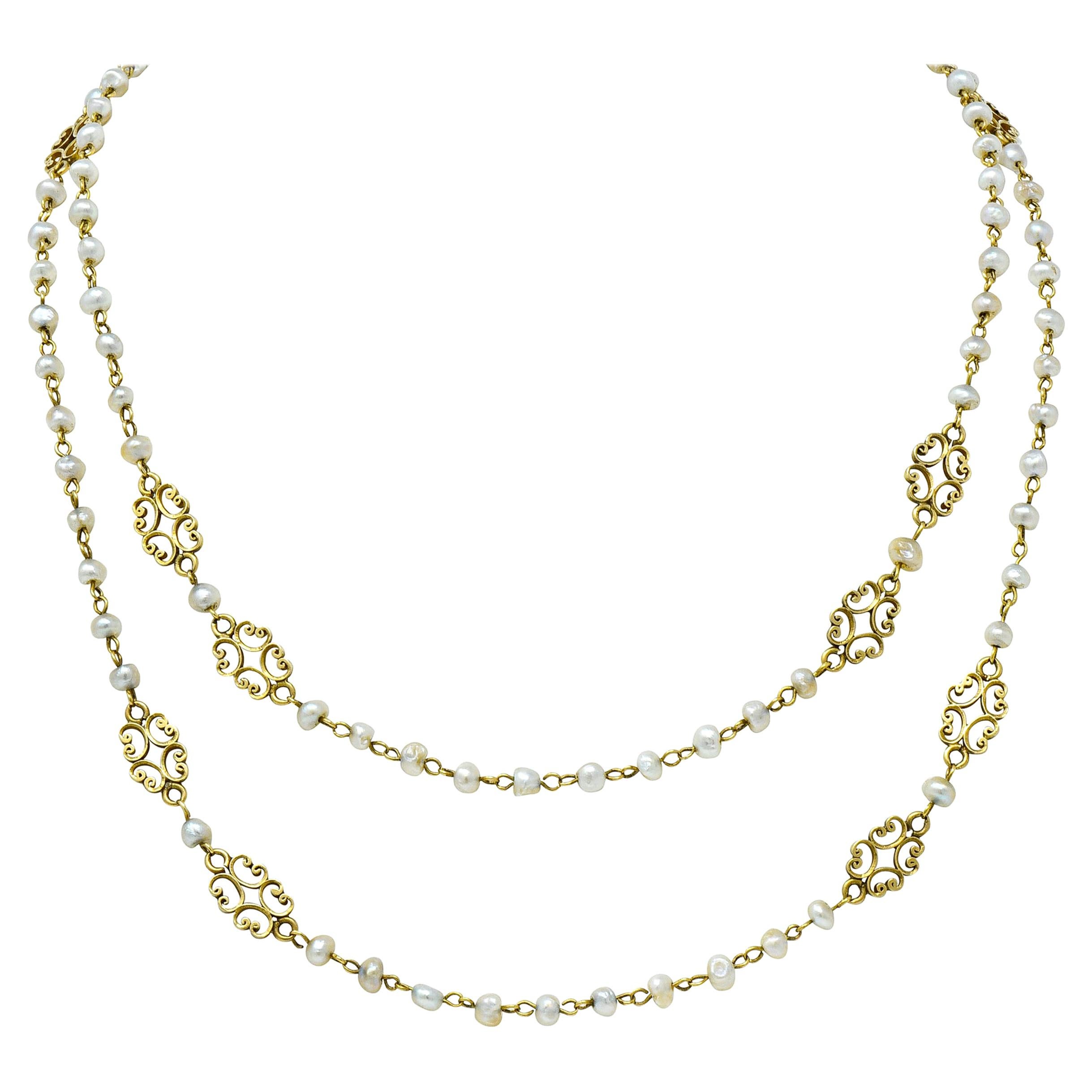 Victorian Freshwater Natural Pearl 14 Karat Gold Multi-Strand Necklace