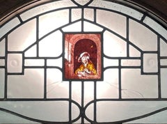 Victorian Front Door with Stained & Leaded Glass Fanlight