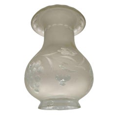 Victorian Frosted Wheel Cut Floral Glass Oil Lamp Hurricane Fluted Shade