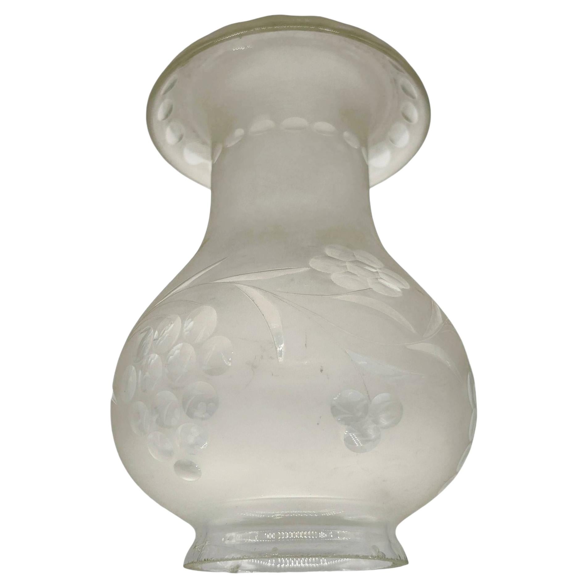 Victorian Frosted Wheel Cut Floral Glass Oil Lamp Hurricane Fluted Shade