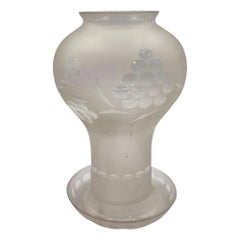 Victorian Frosted Wheel Cut Glass Oil Lamp Fluted Hurricane Shade