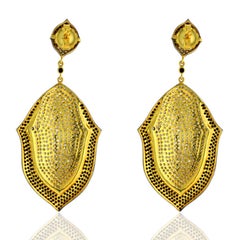 Victorian Full Diamond Pavé Shield 18k Gold & Silver Dangle Earrings
