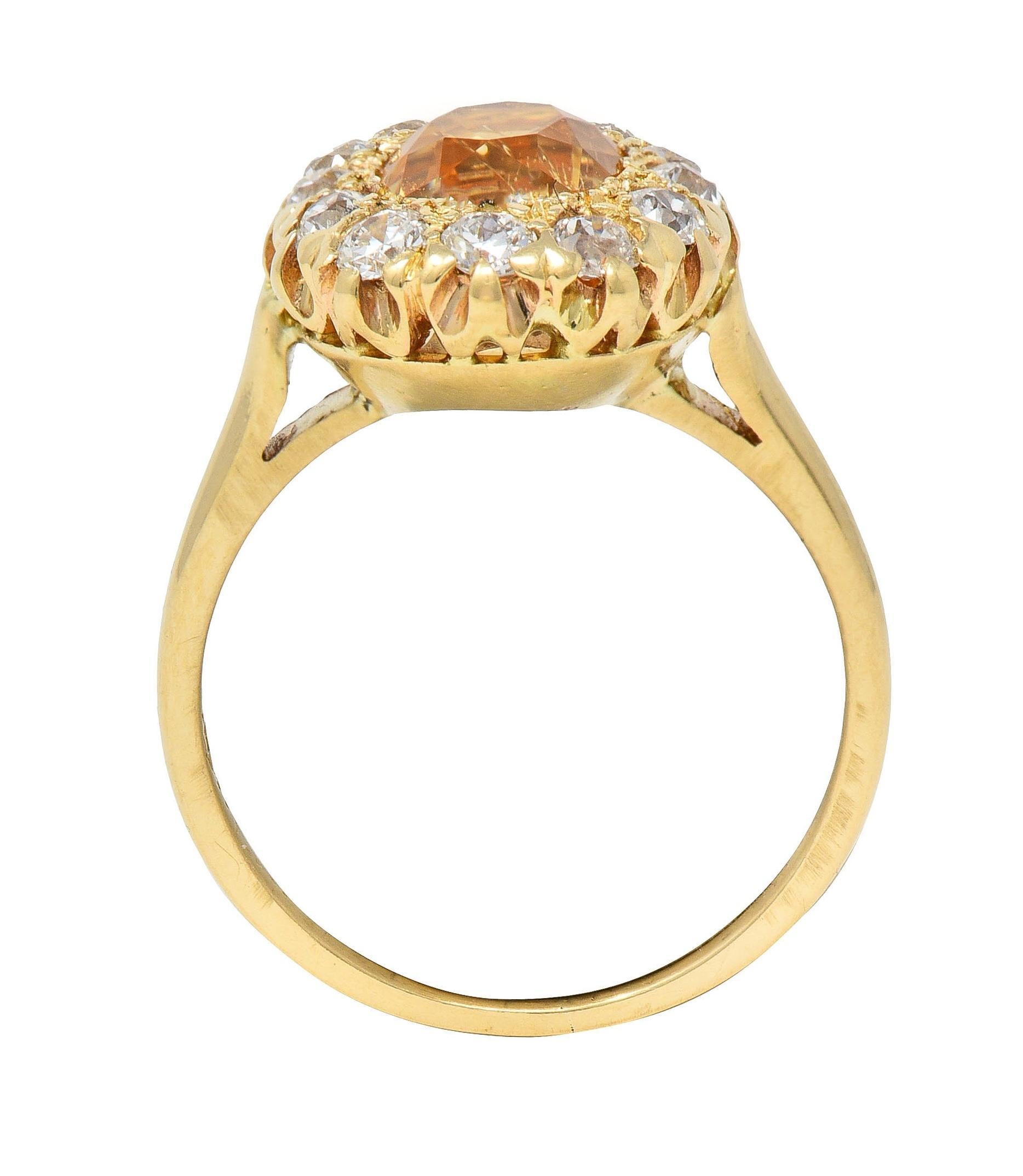 Victorian Fulmer 3.21 CTW Yellow Sapphire Diamond 14K Gold Antique Halo Ring For Sale 6
