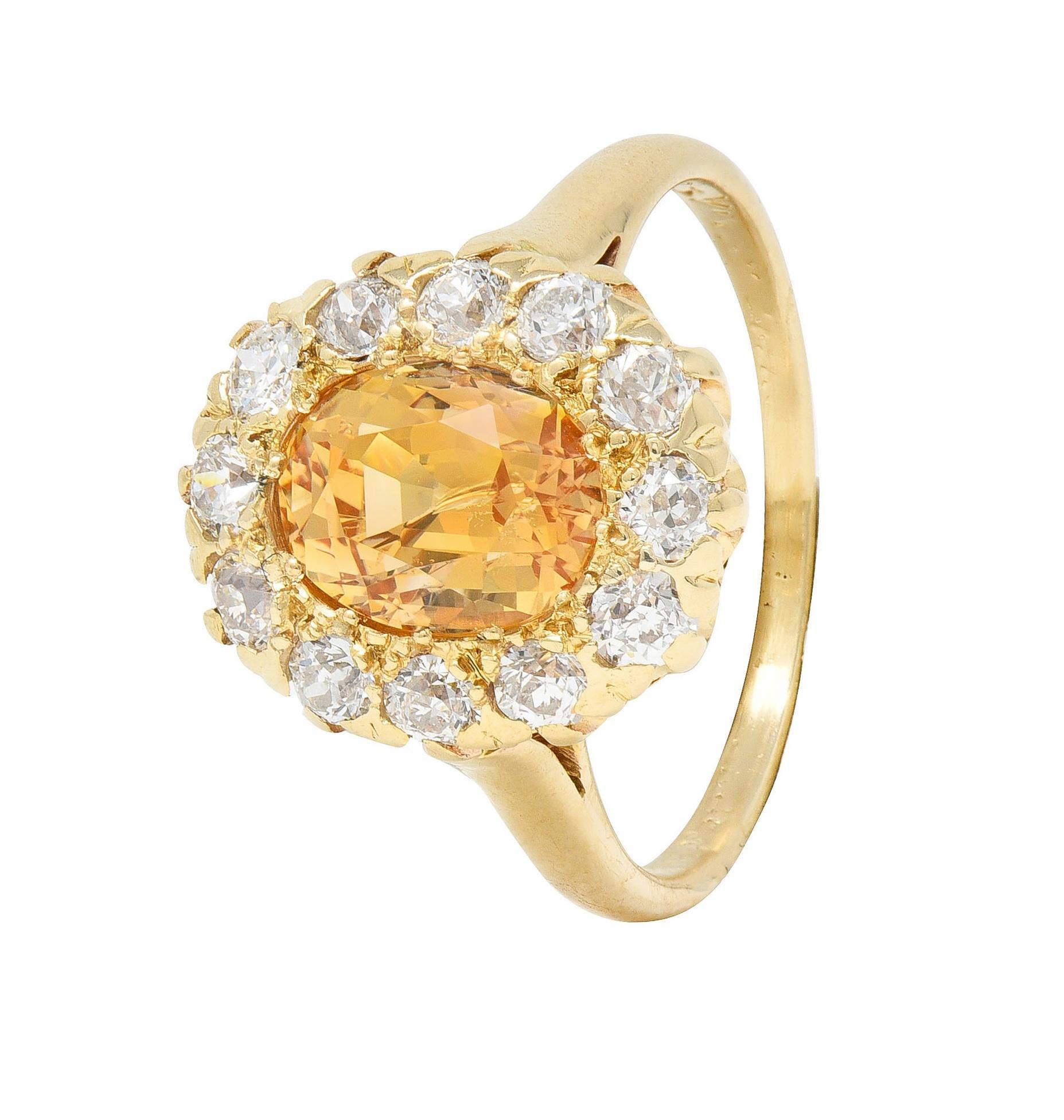Victorian Fulmer 3.21 CTW Yellow Sapphire Diamond 14K Gold Antique Halo Ring For Sale 7