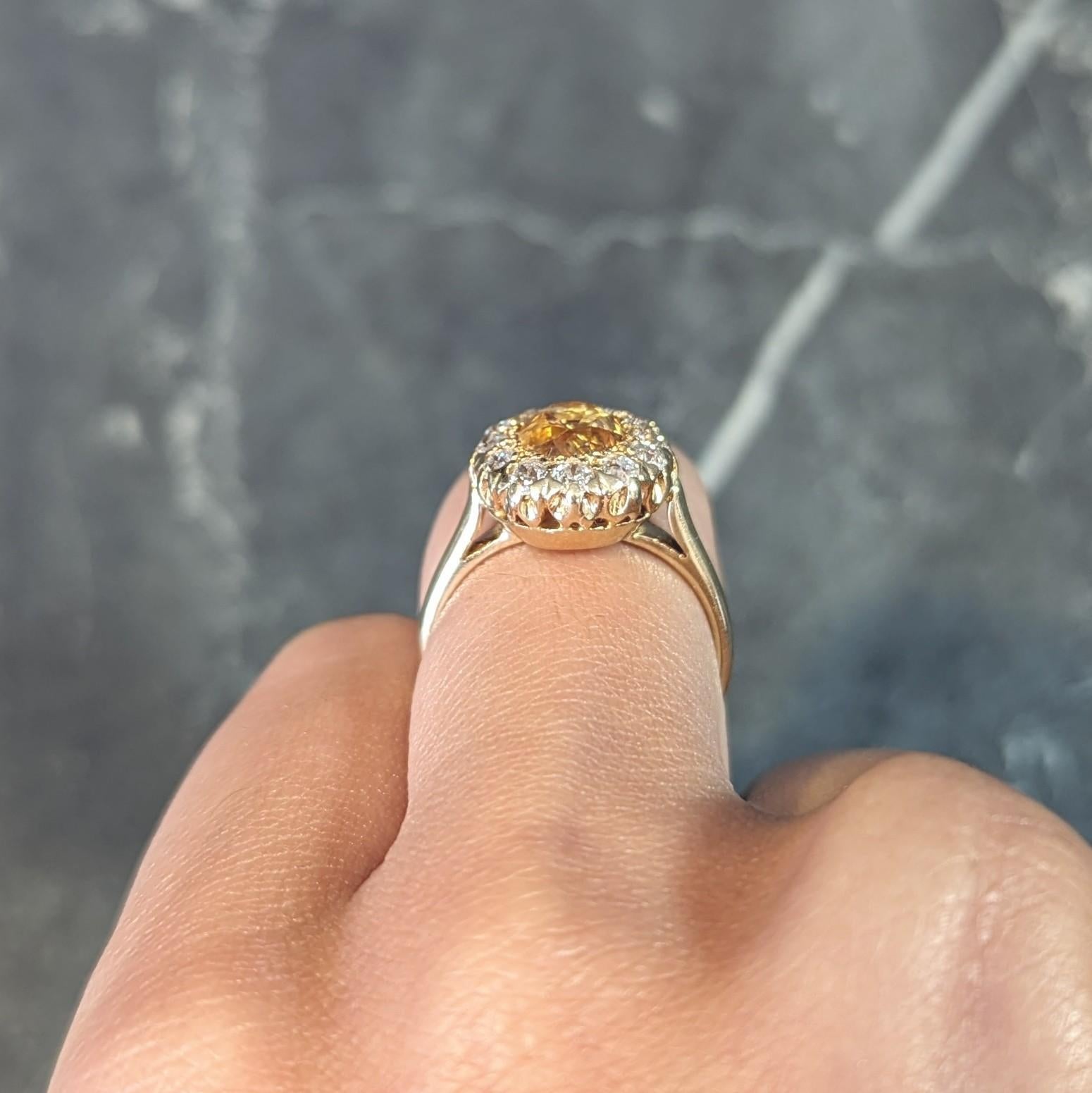 Victorian Fulmer 3.21 CTW Yellow Sapphire Diamond 14K Gold Antique Halo Ring For Sale 8