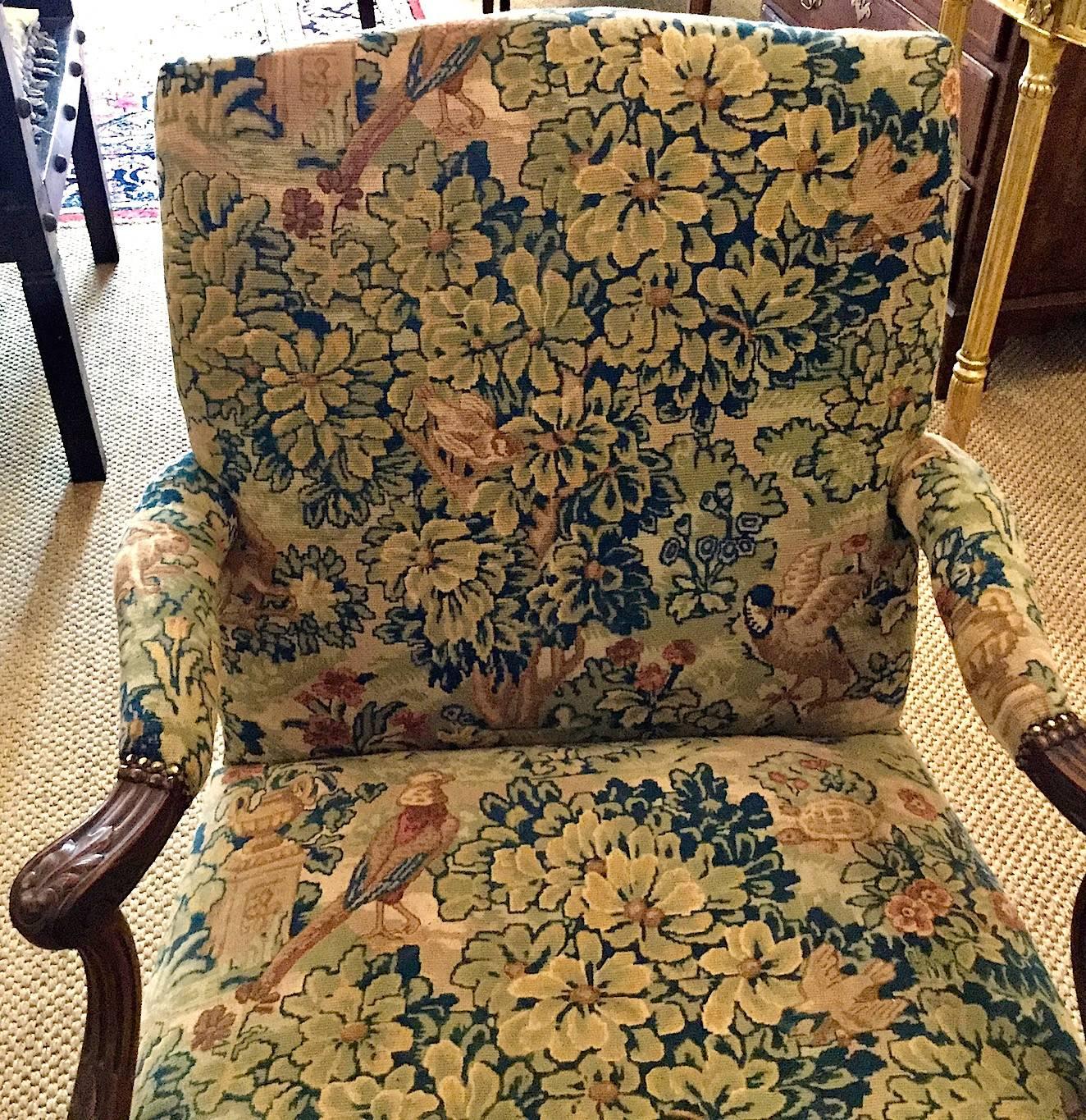 Woven Victorian 'Gainsborough Style' Mahogany Framed Tapestry Armchair, circa 1860