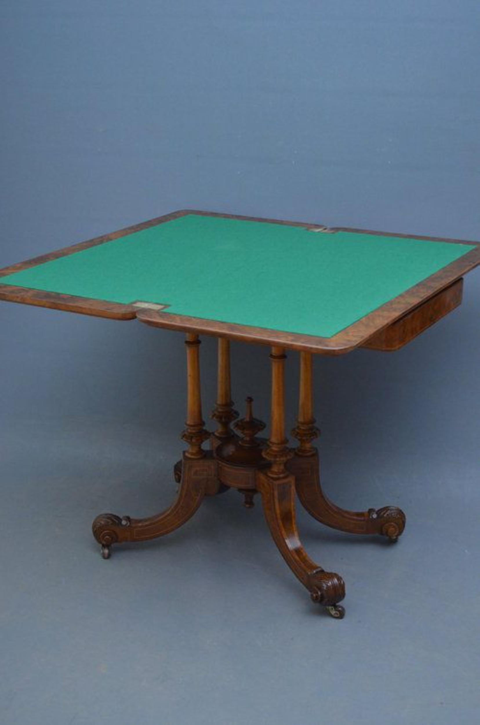 19th Century Victorian Game Table, Walnut Card Table