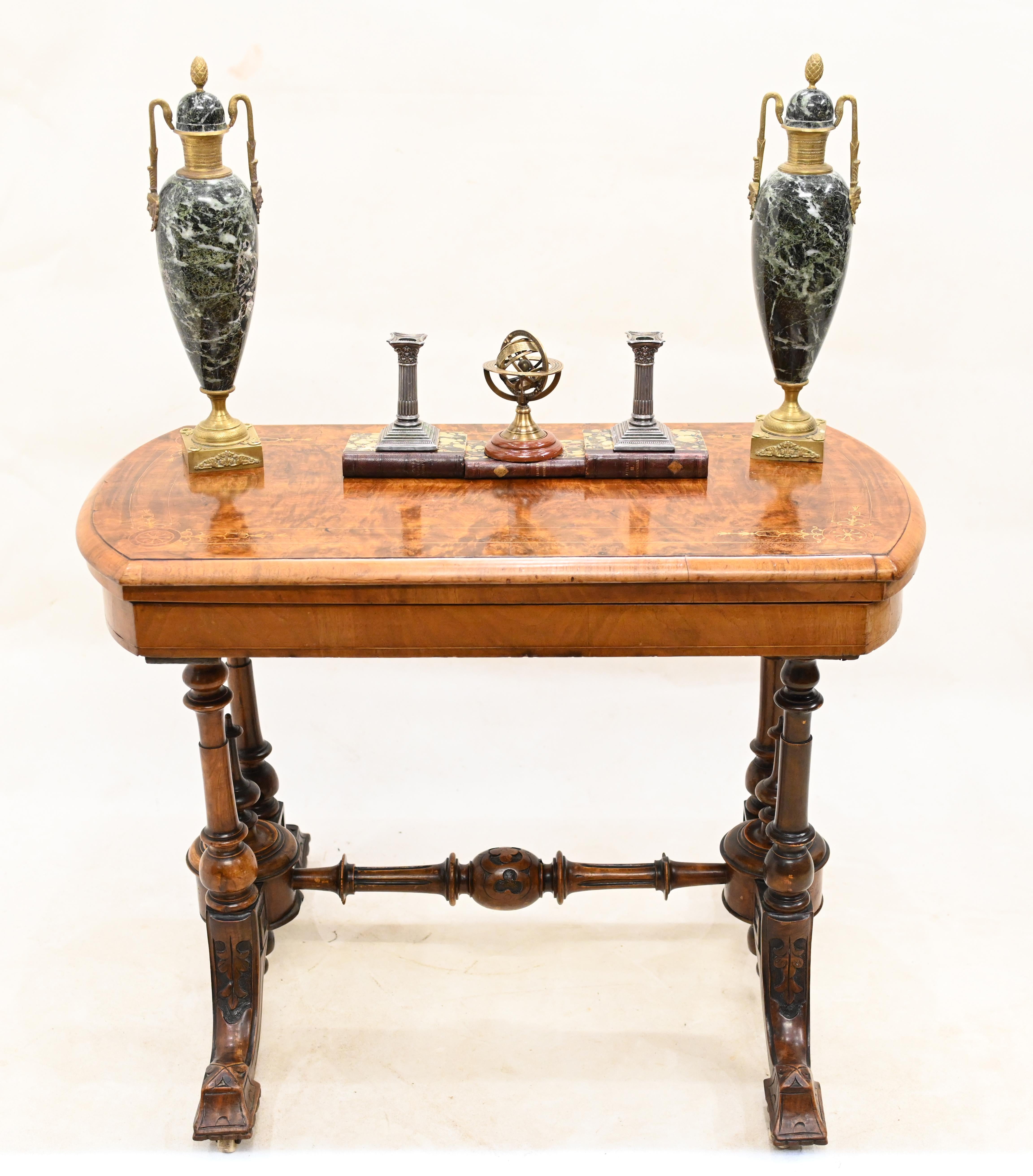 Nice Victorian games or card table in burr walnut
Circa 1880 on this collectable antique
Features a fold over top which opens out to reveal the beize lined playing surface
Bought from a private residence in London's Hampstead
Offered in great shape