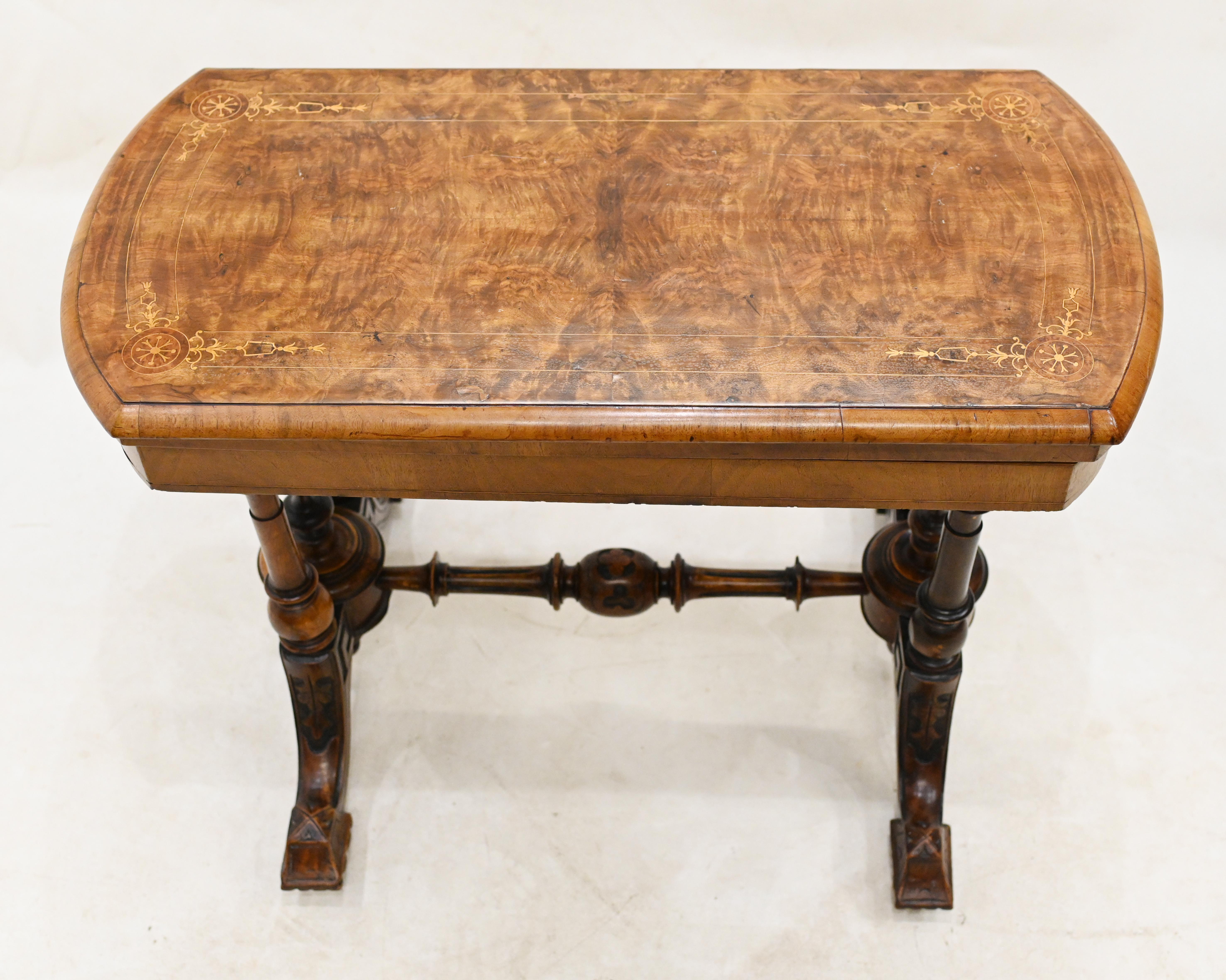 Late 19th Century Victorian Games Table Antique Burr Walnut 1880 Card For Sale