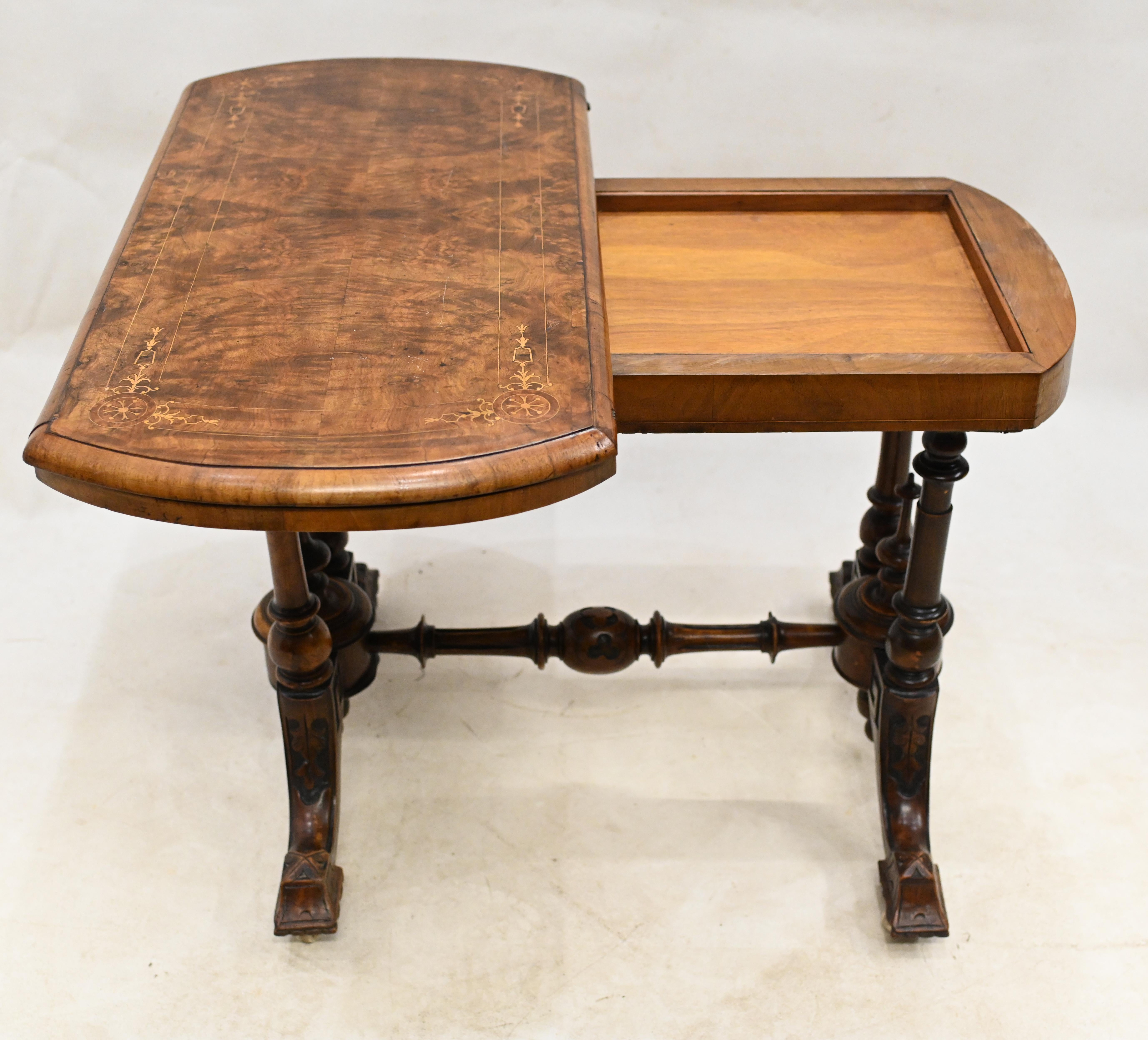 Viktorianischer Spieltisch aus antikem Wurzelnussholz, 1880, Kartentisch im Angebot 1