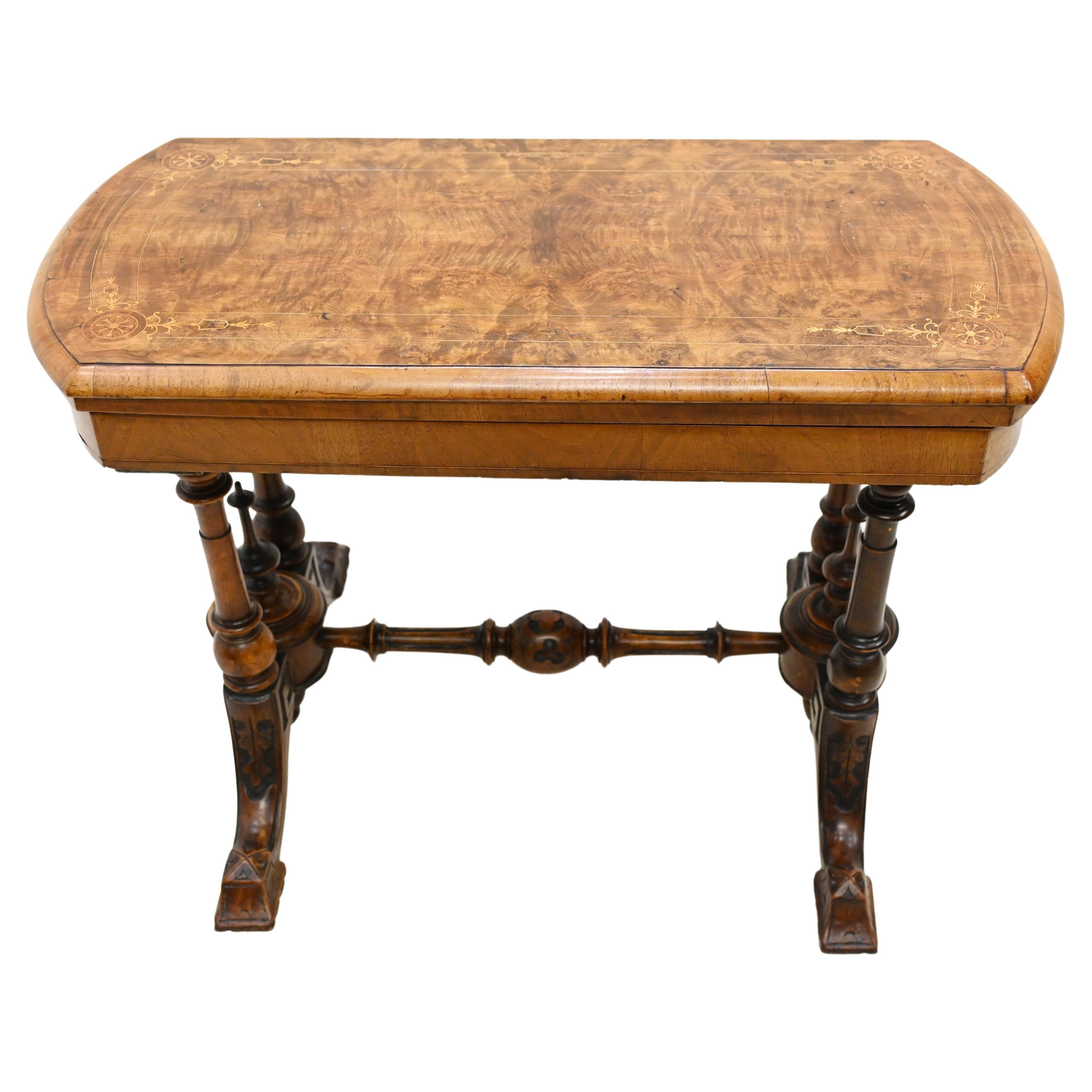 Victorian Games Table Antique Burr Walnut 1880 Card For Sale