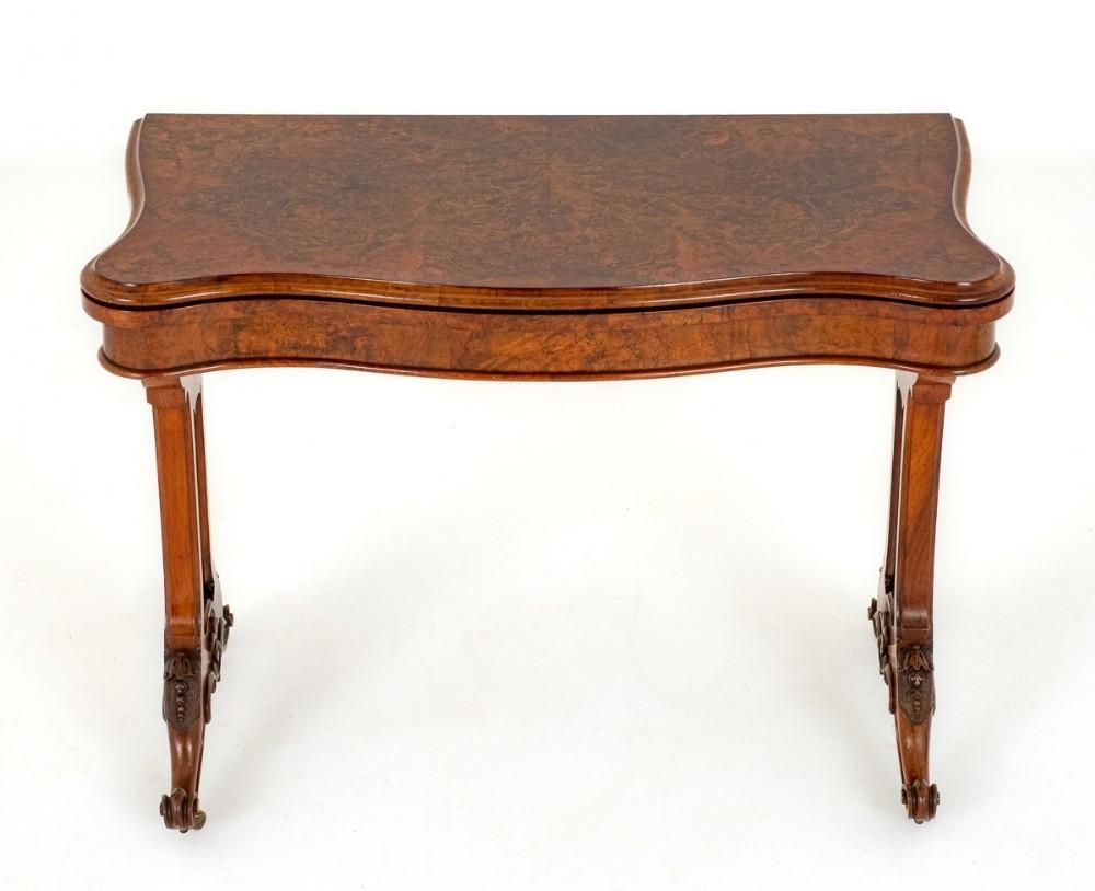 Mid-19th Century Victorian Games Table Card Burr Walnut 1860 For Sale