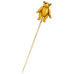 Antique Victorian Garnet 14 Karat Gold Teddy Bear Stickpin
