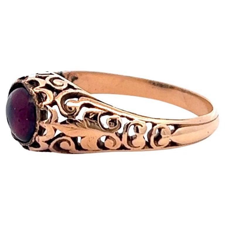 Women's or Men's Victorian Garnet 14 Karat Rose Gold Filigree Ring