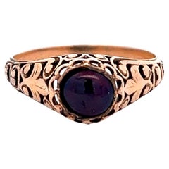 Victorian Garnet 14 Karat Rose Gold Filigree Ring