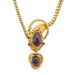 Victorian garnet 14k yellow gold snake necklace Victorian garnet 14k yellow gold snake necklace