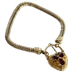 Victorian Garnet 15 Carat Gold Bracelet With Padlock Heart Locket