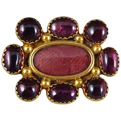 Victorian Garnet 15 Carat Yellow Gold Locket Brooch