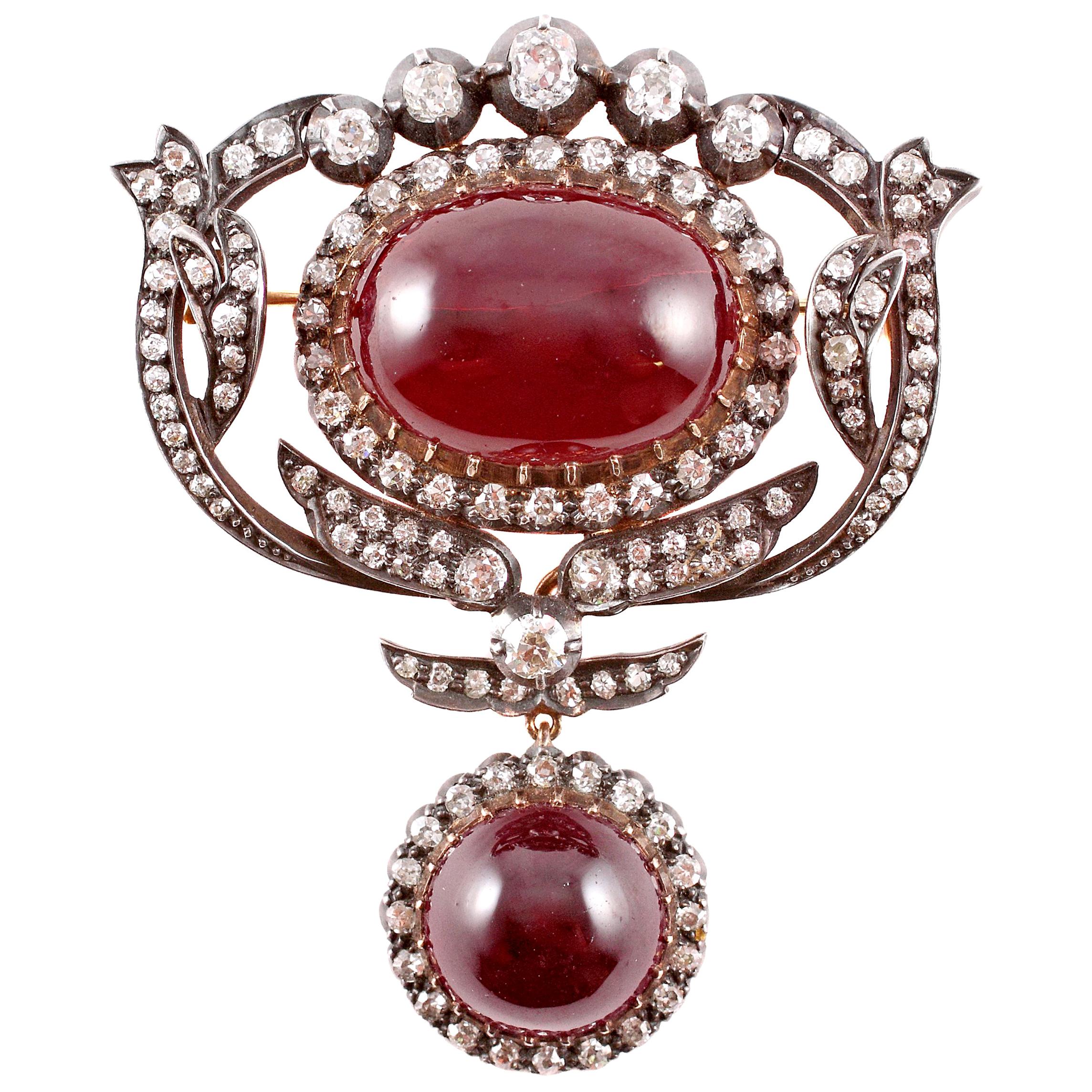 Brosche mit viktorianischem Granat 4,50 Karat Diamant