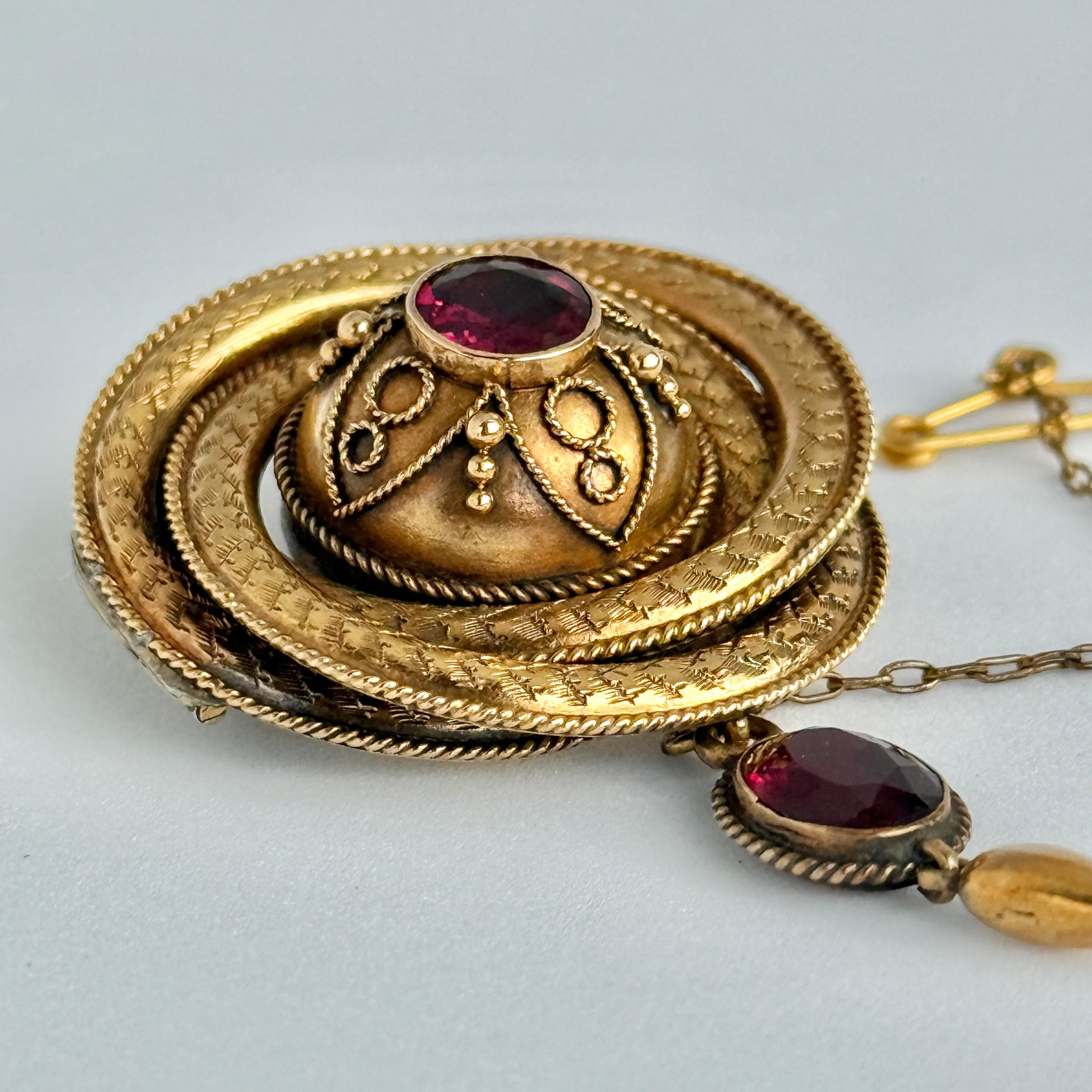 Broche victoriano de granate y oro de 18 quilates en Bueno estado para la venta en Chipping Campden, GB