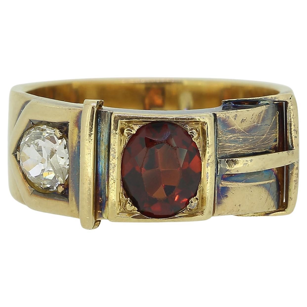Victorian Garnet and Diamond Buckle Ring