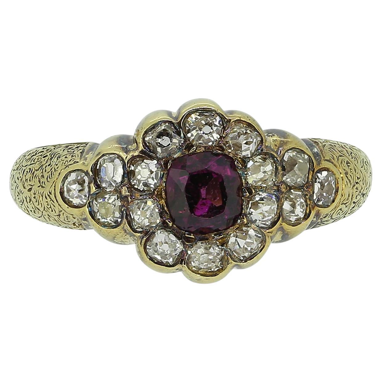 Victorian Garnet and Diamond Cluster Ring
