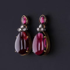 Boucles d'oreilles victoriennes en or 14k, grenat et diamants, vers 1880