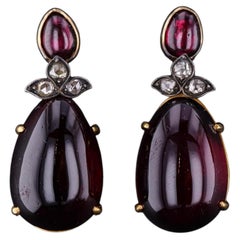 Boucles d'oreilles victoriennes en or 14k, grenat et diamants, vers 1880