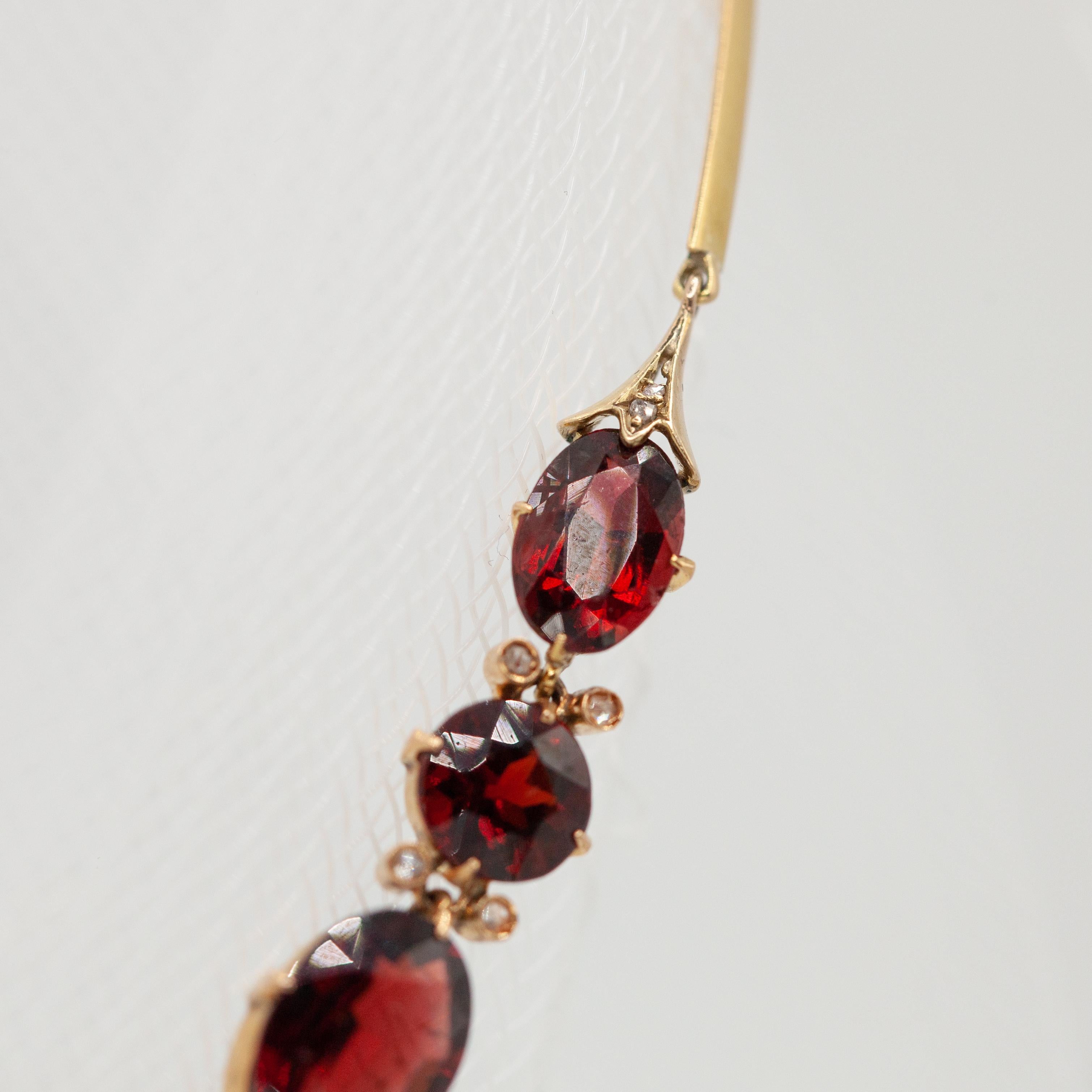 Collana vittoriana con granato e diamanti in oro 14K in vendita 1