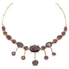 Collana vittoriana con granato e diamanti in oro 14K