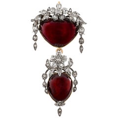 Retro Victorian Garnet and Diamond Pendant/ Brooch