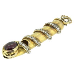 Victorian Garnet and Diamond Snake Whistle Pendant