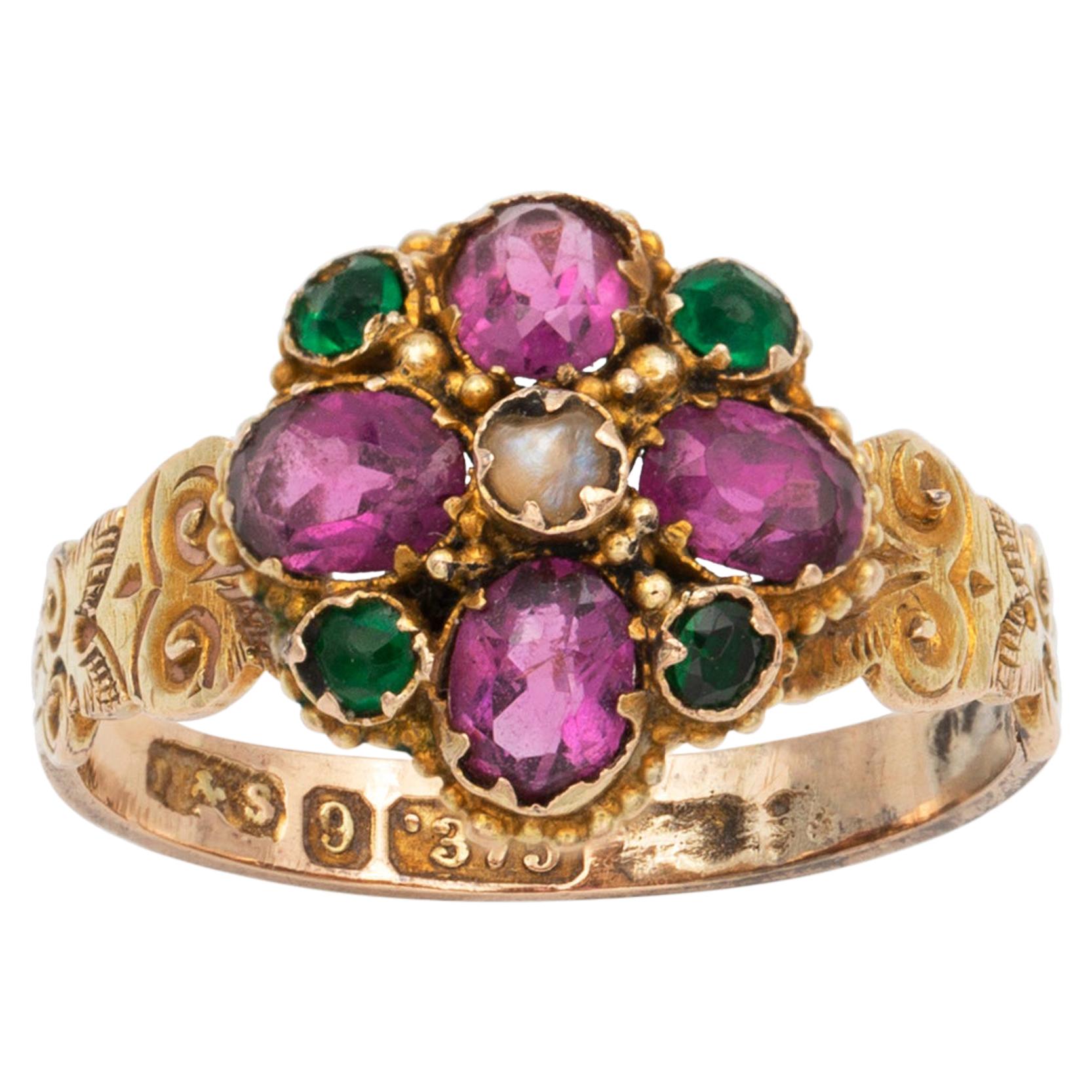 Victorian Garnet and Emerald Ring