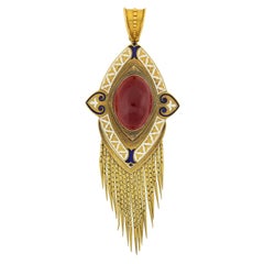 Antique Victorian Garnet and Enamel Foxtail Fringe Pendant