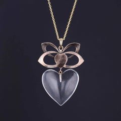 Collar victoriano de granate y corazón de cristal en cadena de oro de 14k