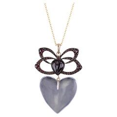 Collar victoriano de granate y corazón de cristal en cadena de oro de 14k